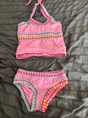 Pilyq Pink Girls Crochet-Trim Swim Bikini Set